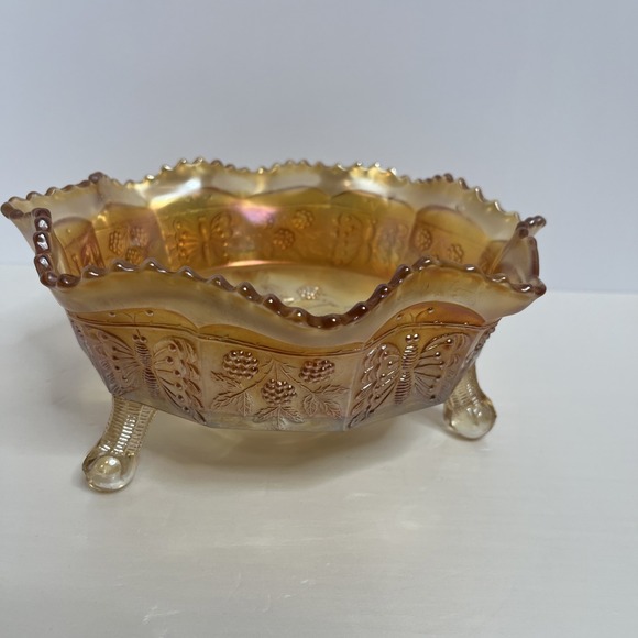 Antique 1910s Fenton Butterfly & Berry Centerpiece Carnival Glass Bowl - Picture 3 of 8